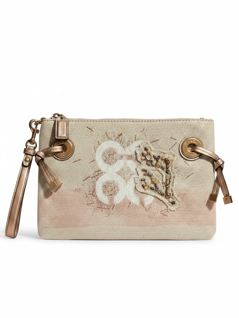 Coach Canvas Seaside Coral Oversized Wristlet Like New!